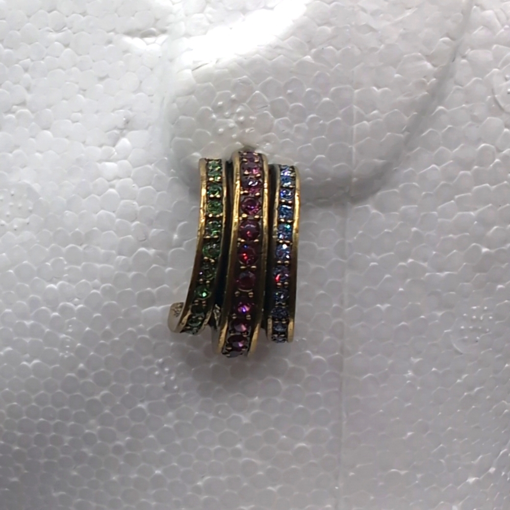 Heidi Daus| Gold Toned Multicolored Crystal Half Hoop Stud Earrings